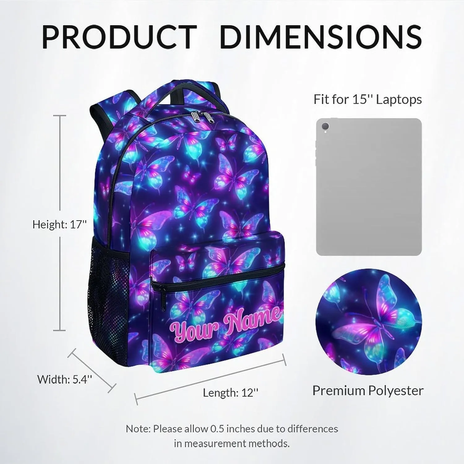 Mercuryelf Bookbag for Girls - Custom Kid Backpack for School, Travel and Camp - 17 Inch Lightweight Durable Butterfly Backpack for Primary Middle