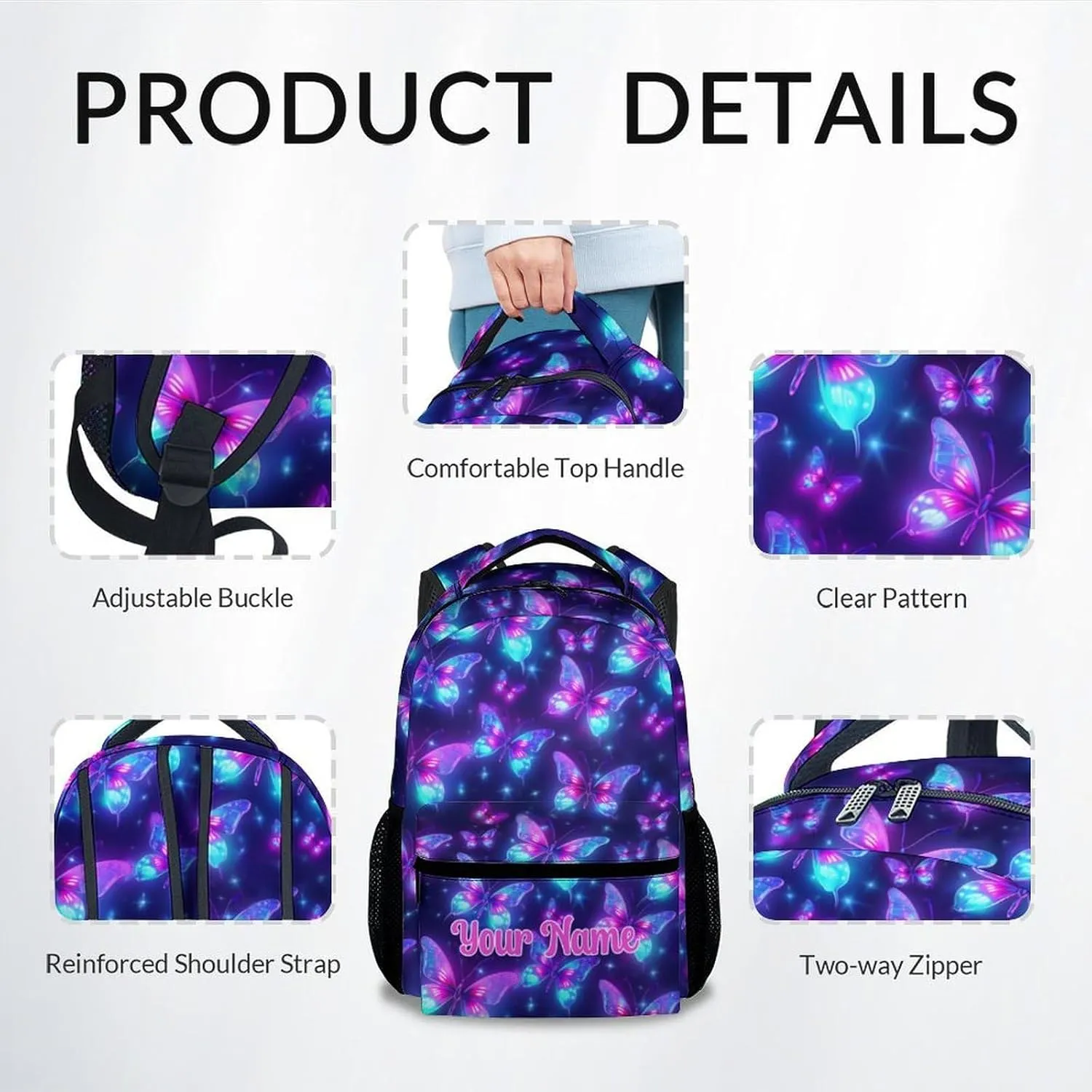 Mercuryelf Bookbag for Girls - Custom Kid Backpack for School, Travel and Camp - 17 Inch Lightweight Durable Butterfly Backpack for Primary Middle