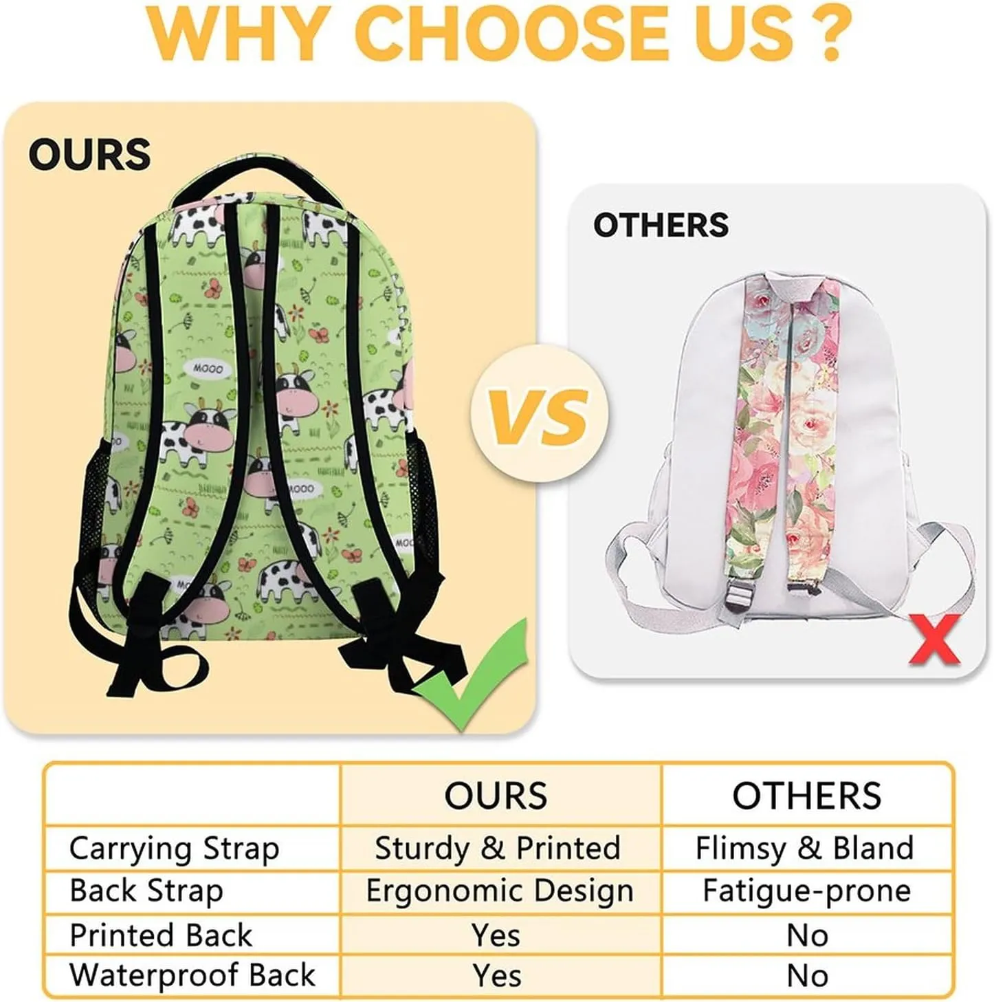 Mercuryelf Cow Backpack for Girls Boys, 16 Inch Green Backpacks for School Travel, Cute Lightweight Bookbag for Kids