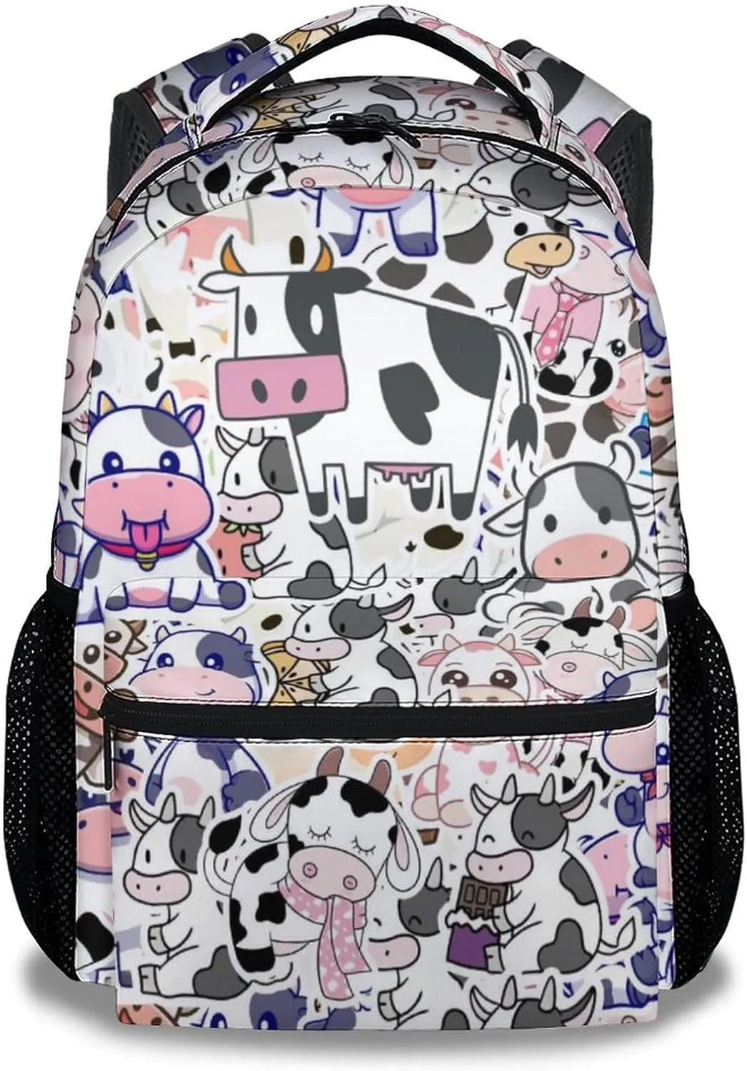 Mercuryelf Cow Backpack for Girls Boys, 16 Inch Light Backpacks for School Travel, Aesthetic Lightweight Bookbag for Kids