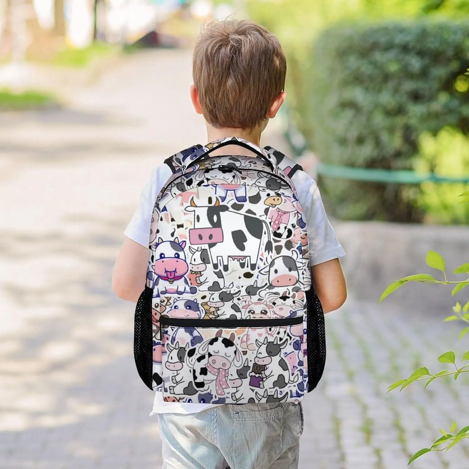 Mercuryelf Cow Backpack for Girls Boys, 16 Inch Light Backpacks for School Travel, Aesthetic Lightweight Bookbag for Kids