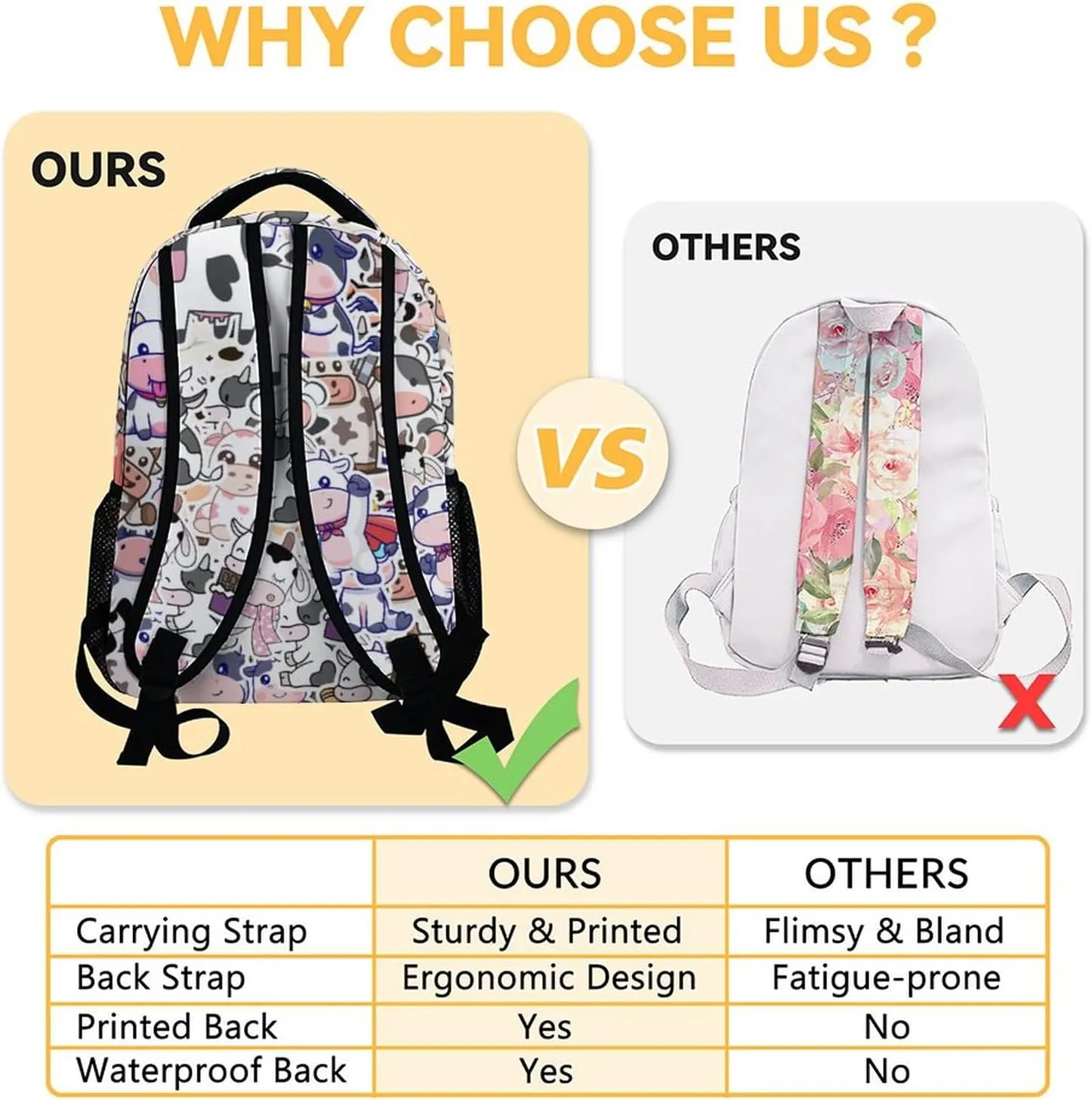 Mercuryelf Cow Backpack for Girls Boys, 16 Inch Light Backpacks for School Travel, Aesthetic Lightweight Bookbag for Kids