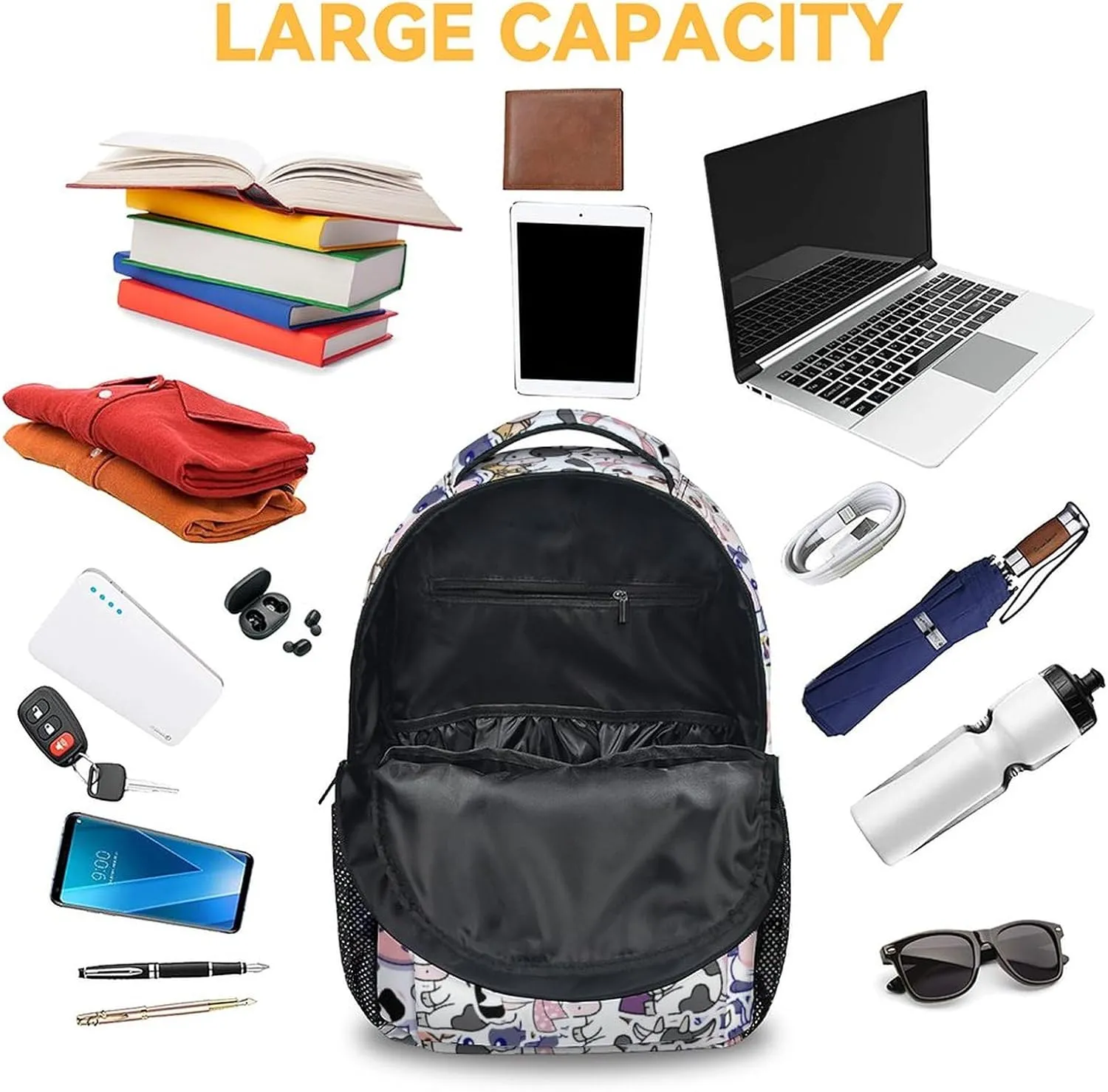 Mercuryelf Cow Backpack for Girls Boys, 16 Inch Light Backpacks for School Travel, Aesthetic Lightweight Bookbag for Kids