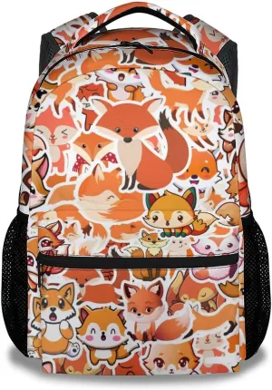Mercuryelf Fox Backpack for Girls Boys, 16 Inch Orange Backpacks for School Travel, Cute Lightweight Bookbag for Kids