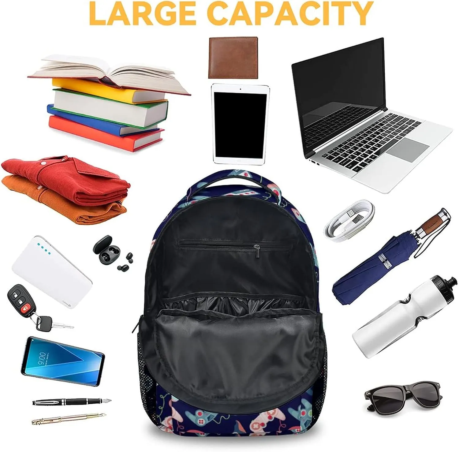Mercuryelf Gaming Backpack for Boys Girls, 16 Inch Blue Backpacks for School Travel, Fashion Lightweight Bookbag for Kids