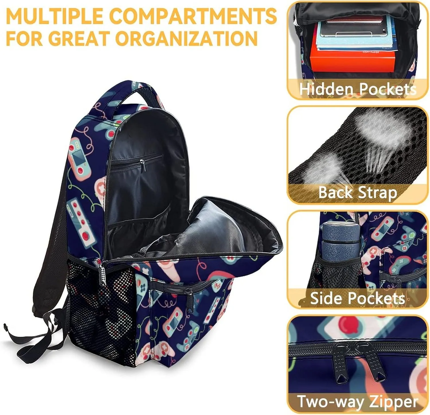 Mercuryelf Gaming Backpack for Boys Girls, 16 Inch Blue Backpacks for School Travel, Fashion Lightweight Bookbag for Kids