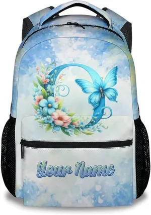 Mercuryelf Girls Bag for School - Personalized Cute Initials Kid Backpack for Primary Middle - 17 Inch Bookbag for Teens