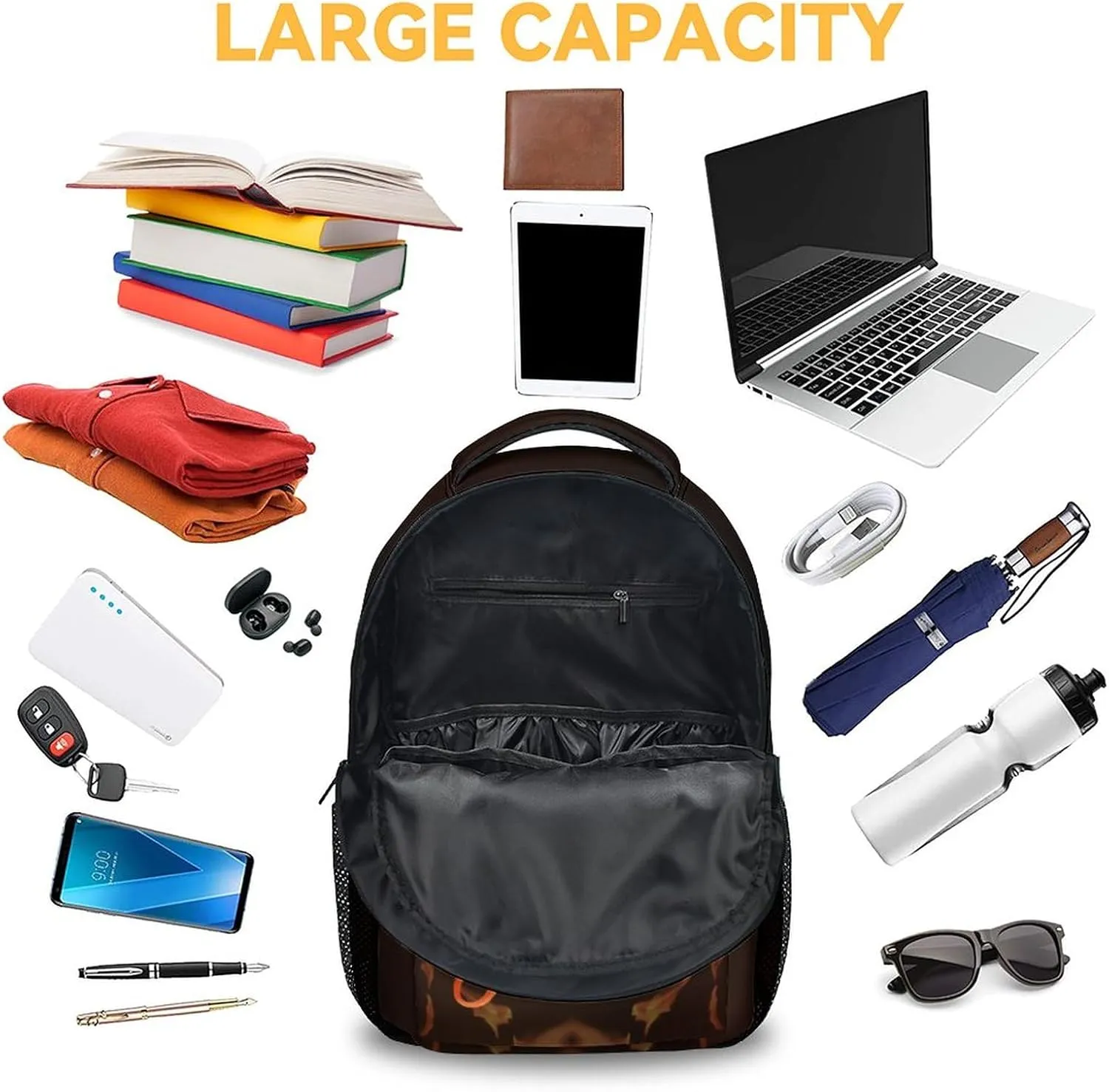 Mercuryelf Guitar Backpack for Girls & Boys - 16 Inch Black Flame Backpacks for School - Cool Lightweight Bookbag for Kids