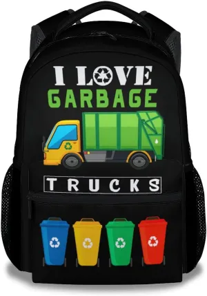 Mercuryelf Kid Backpack for Girls - 17 Inch Black Lightweight Durable Kid Backpack - Large Capacity Garbage Truck Bookbag for School, Travel and Camp