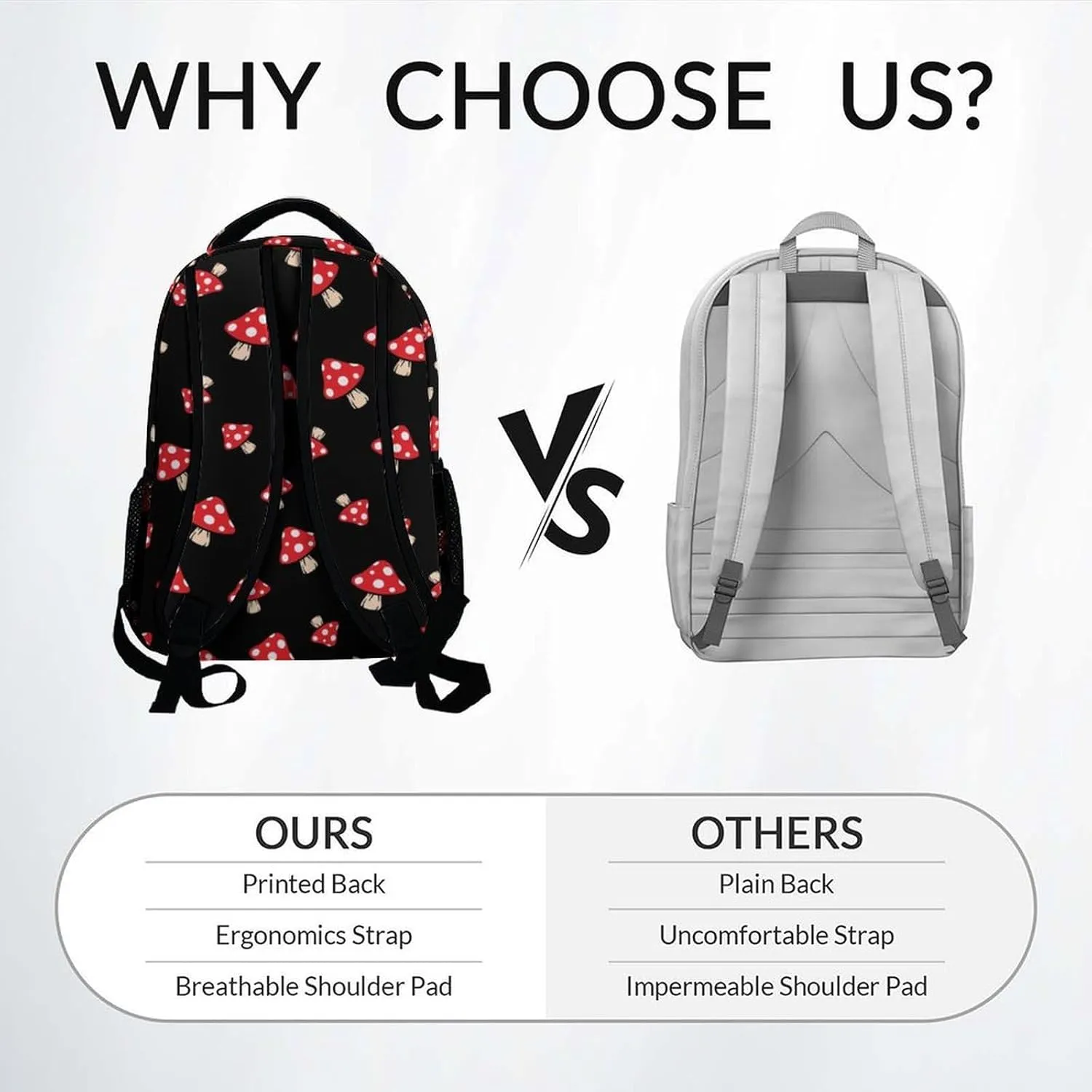 Mercuryelf Kid Backpack for Girls - 17 Inch Black Lightweight Durable Kid Backpack - Large Capacity Mushroom Bookbag for School, Travel and Camp