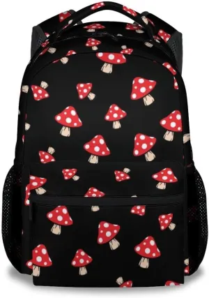 Mercuryelf Kid Backpack for Girls - 17 Inch Black Lightweight Durable Kid Backpack - Large Capacity Mushroom Bookbag for School, Travel and Camp