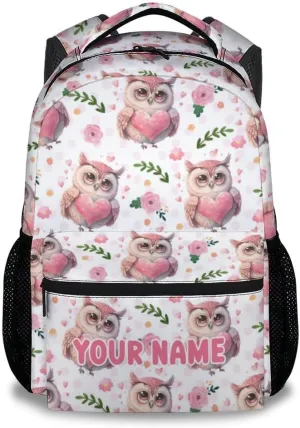 Mercuryelf Kid Backpack for Girls - 17 Inch Custom White Lightweight Durable Kid Backpack - Large Capacity Owl Bookbag for School, Travel and Camp