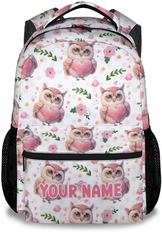 Mercuryelf Kid Backpack for Girls - 17 Inch Custom White Lightweight Durable Kid Backpack - Large Capacity Owl Bookbag for School, Travel and Camp