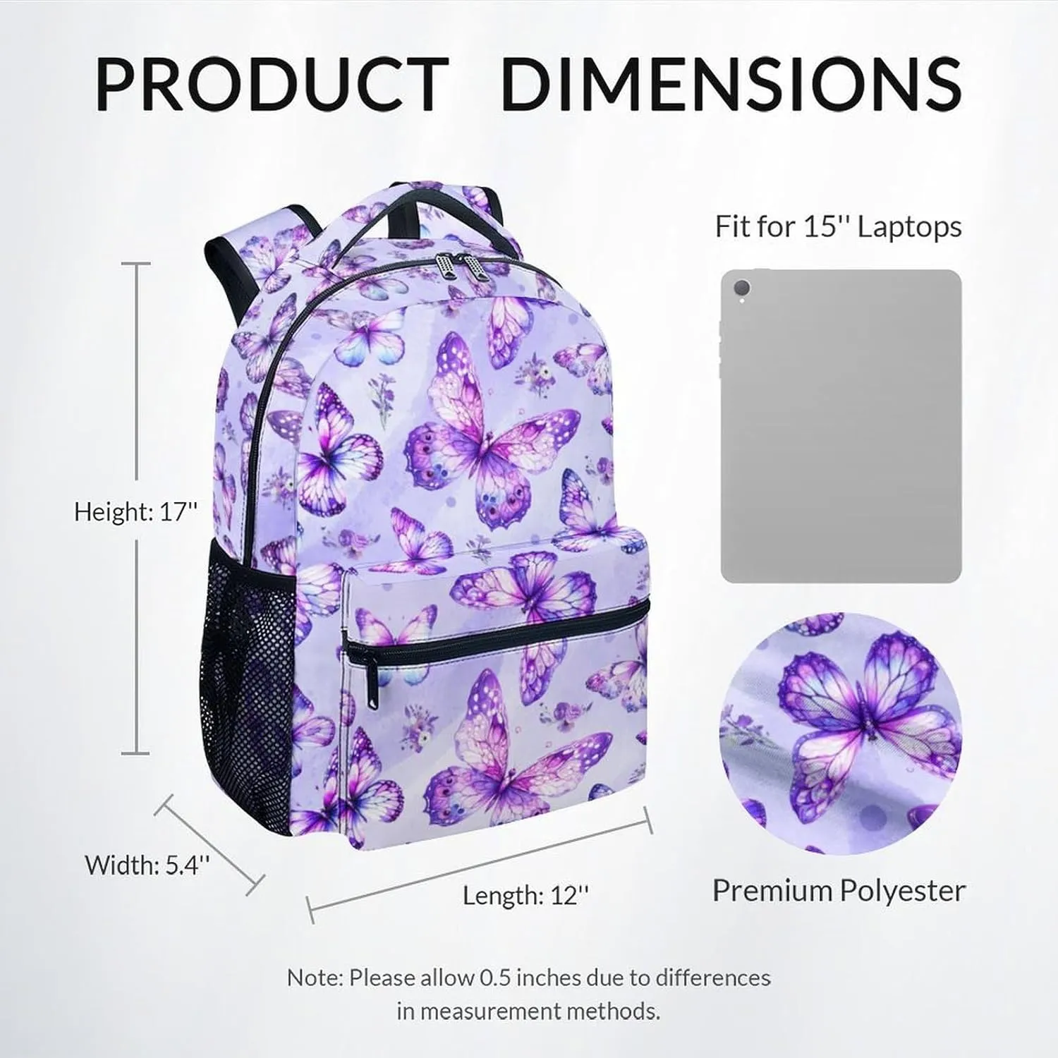 Mercuryelf Kid Backpack for Girls - 17 Inch Pink Lightweight Durable Kid Backpack - Large Capacity Butterfly Bookbag for School, Travel and Camp