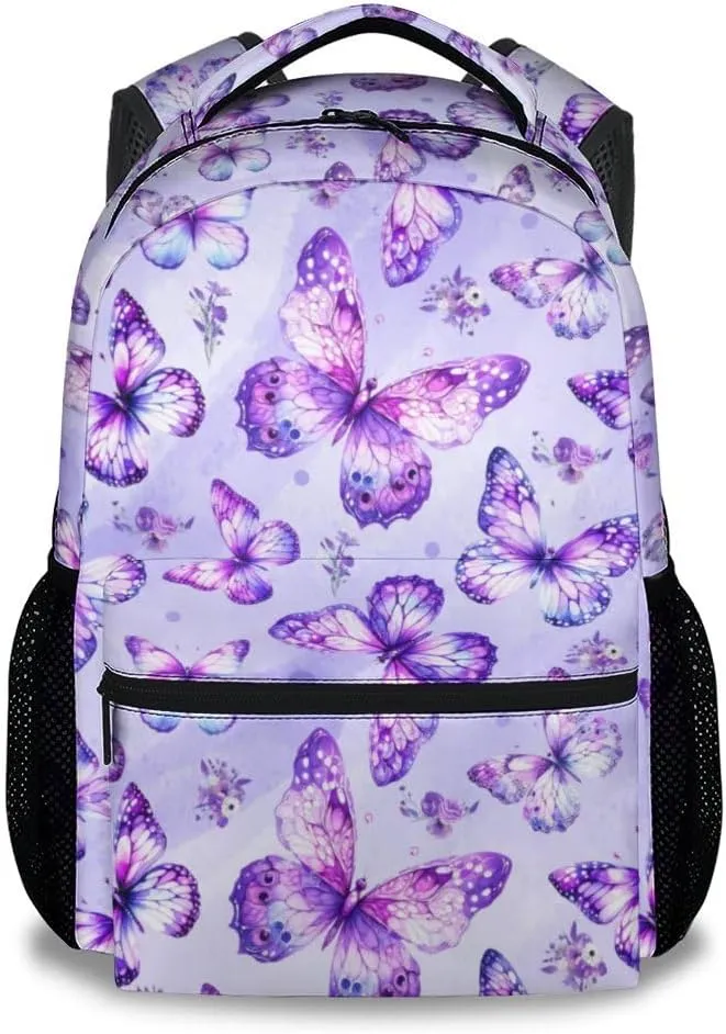 Mercuryelf Kid Backpack for Girls - 17 Inch Pink Lightweight Durable Kid Backpack - Large Capacity Butterfly Bookbag for School, Travel and Camp