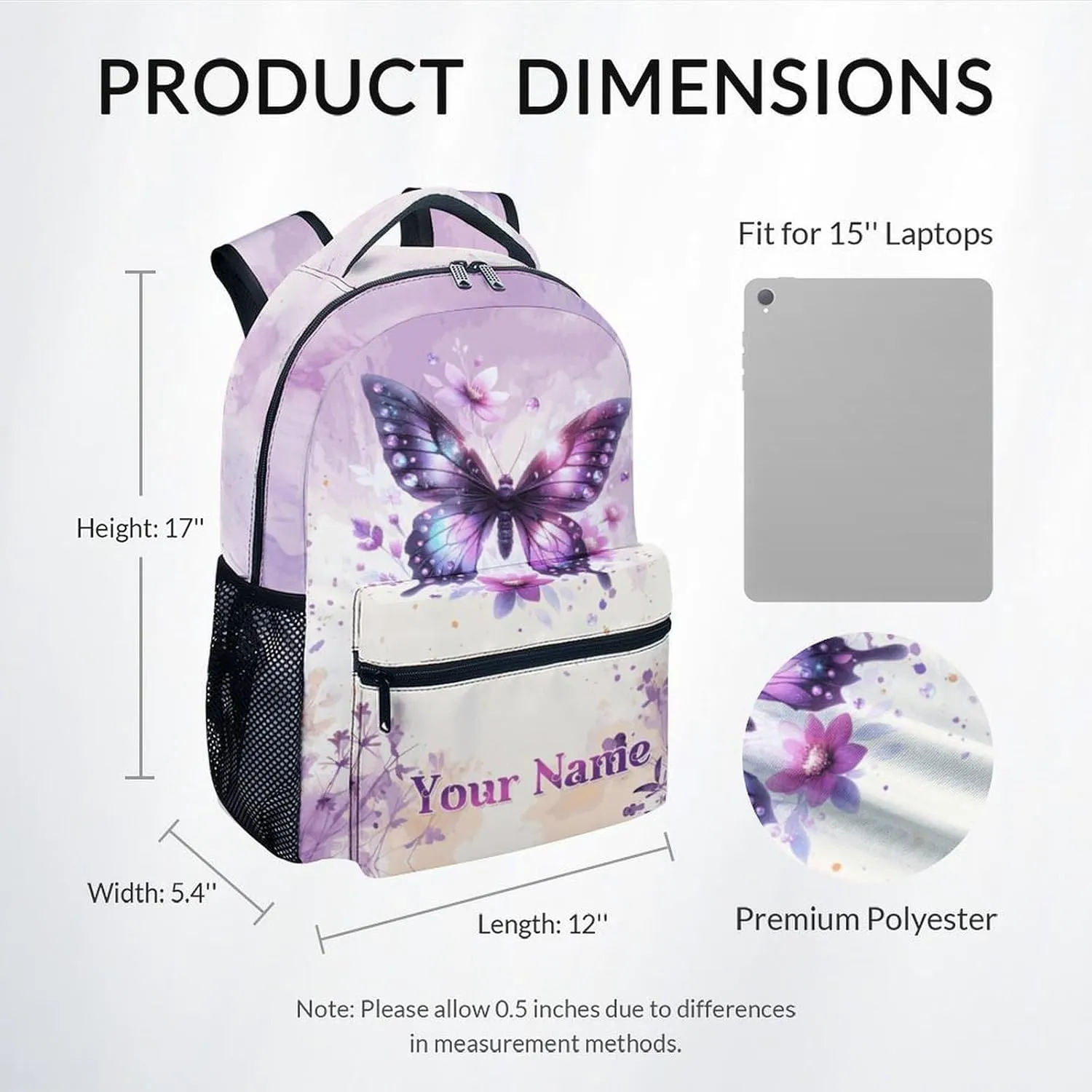 Mercuryelf Kid Backpack for Girls - 17 Inch School Backpack with Large Capacity, Lightweight - Custom Light Pink Durable Butterfly Bookbag for School, Travel and Camp