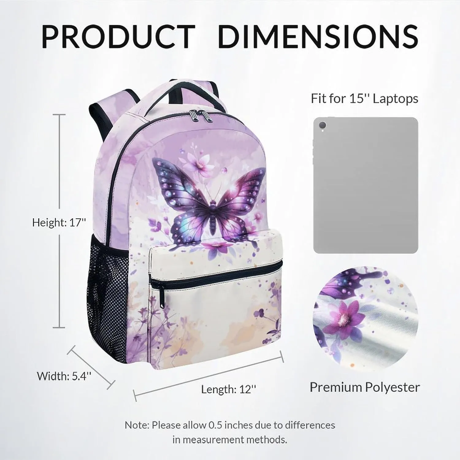 Mercuryelf Kid Backpack for Girls - 17 Inch School Backpack with Large Capacity, Lightweight - Light Pink Durable Butterfly Bookbag for School, Travel and Camp