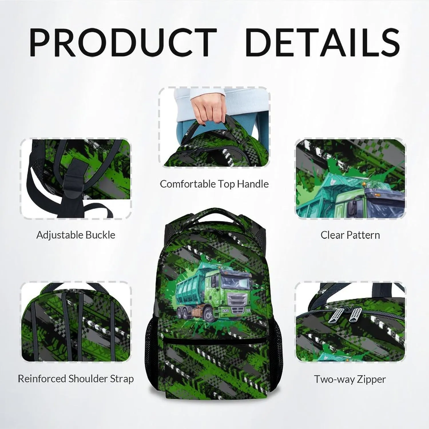 Mercuryelf Kid Backpack for School, Travel - Cool Garbage Truck Bookbag for Boys - School Bag for Primary Middle