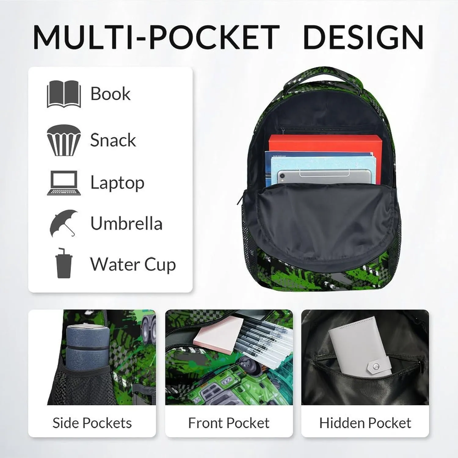 Mercuryelf Kid Backpack for School, Travel - Cool Garbage Truck Bookbag for Boys - School Bag for Primary Middle