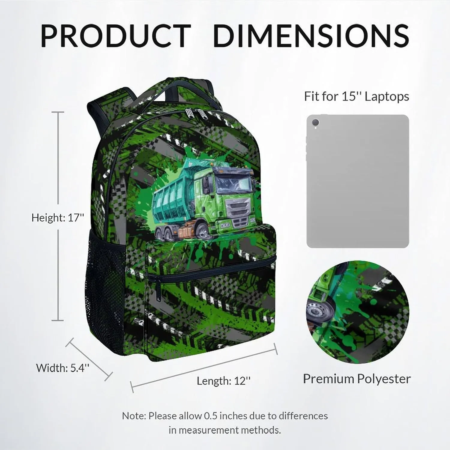 Mercuryelf Kid Backpack for School, Travel - Cool Garbage Truck Bookbag for Boys - School Bag for Primary Middle