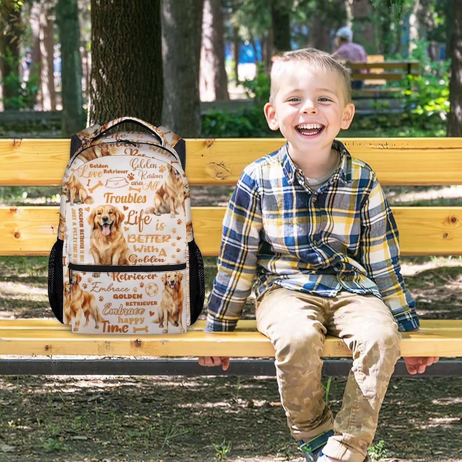 Mercuryelf Kids Backpack - Golden Retriever Kid Backpack for School, Travel - Cute Dog Bookbag for Boys Girls - 17 Inch School Bag for Primary Middle