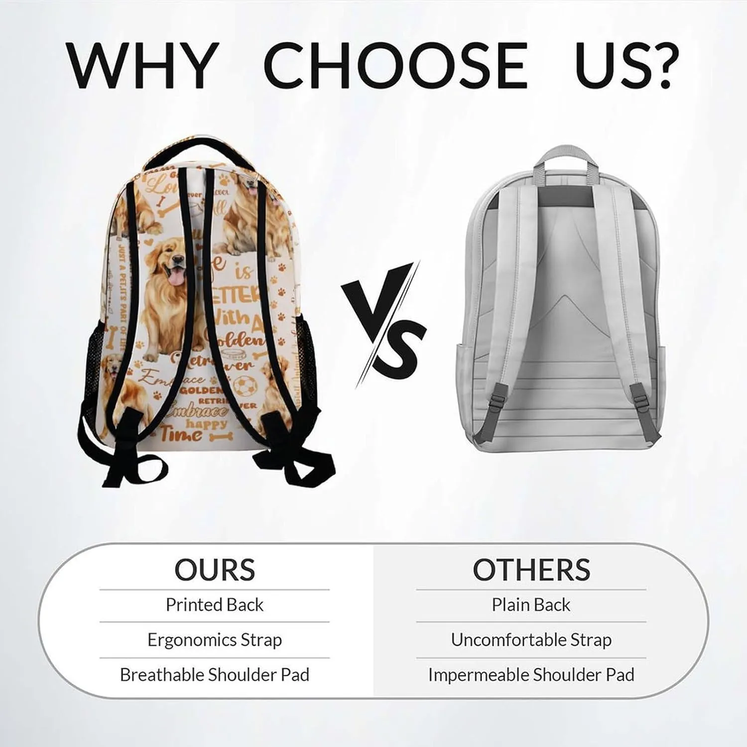 Mercuryelf Kids Backpack - Golden Retriever Kid Backpack for School, Travel - Cute Dog Bookbag for Boys Girls - 17 Inch School Bag for Primary Middle