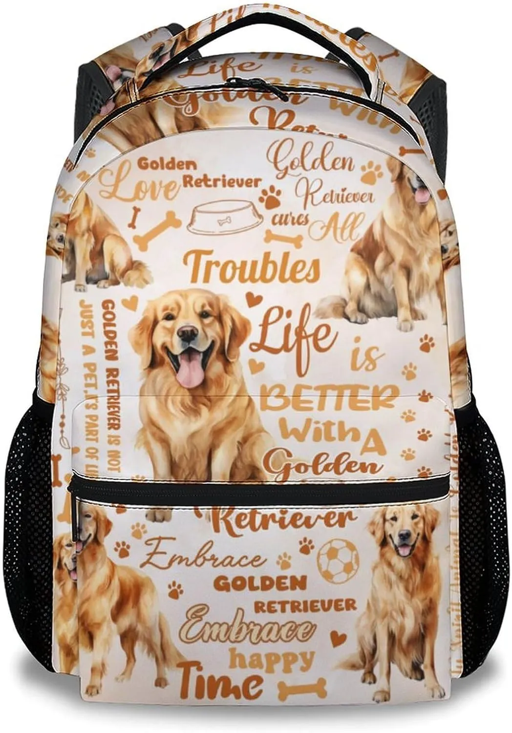 Mercuryelf Kids Backpack - Golden Retriever Kid Backpack for School, Travel - Cute Dog Bookbag for Boys Girls - 17 Inch School Bag for Primary Middle