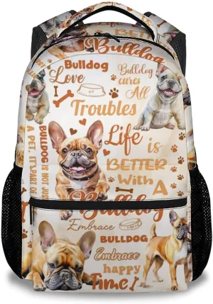 Mercuryelf Kids Bookbag - Dog Backpack for Boys Girls - 17 Inch Bulldogs Backpack for Primary Middle - Cute School Bag for Bulldogs Lovers