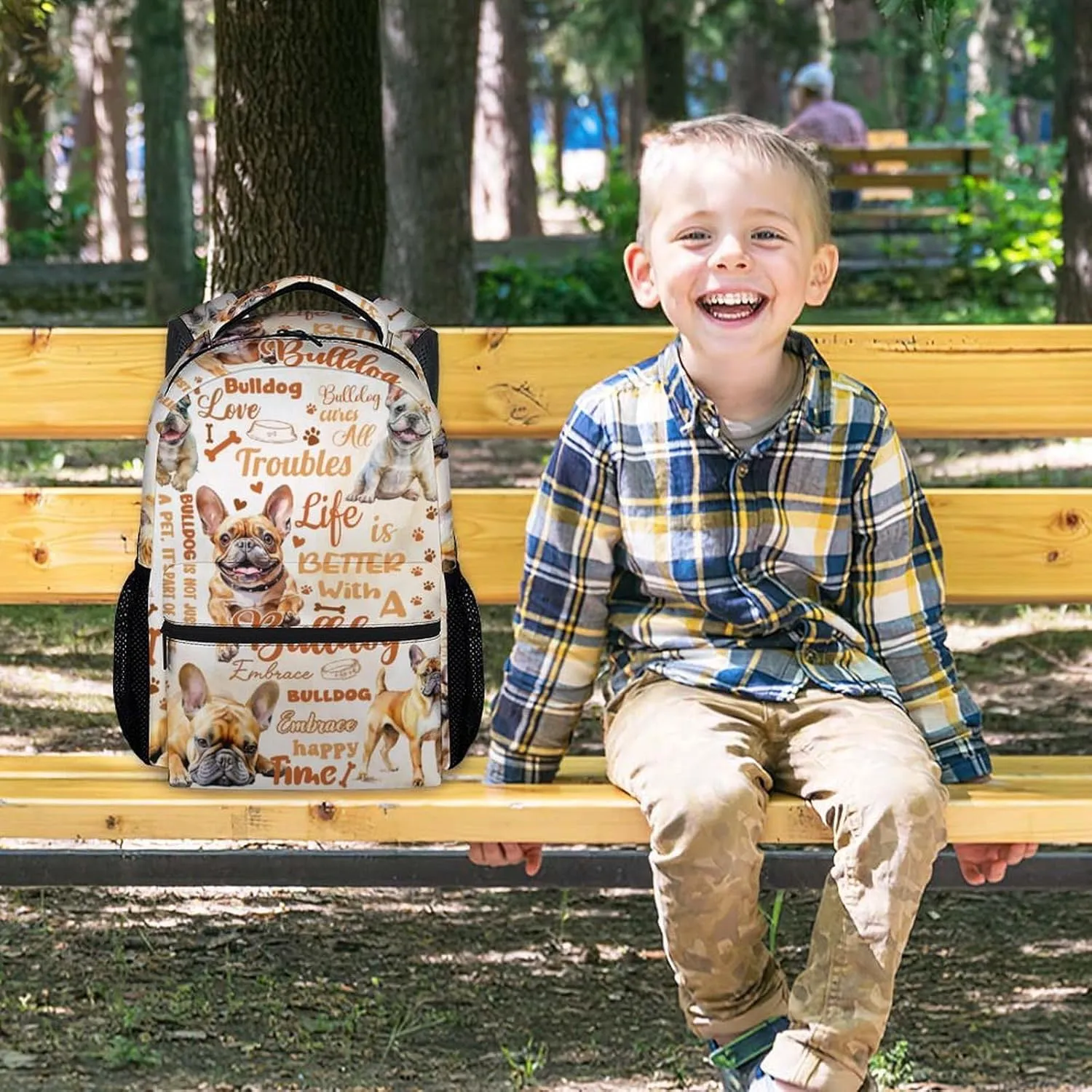 Mercuryelf Kids Bookbag - Dog Backpack for Boys Girls - 17 Inch Bulldogs Backpack for Primary Middle - Cute School Bag for Bulldogs Lovers