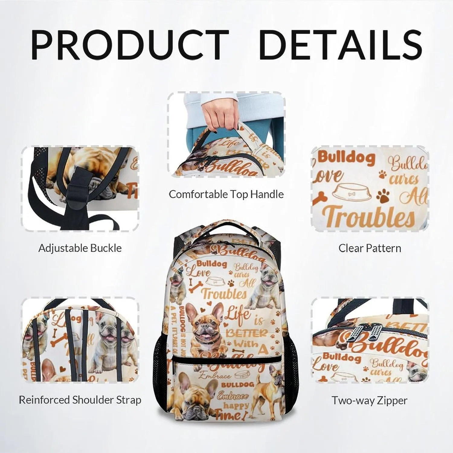 Mercuryelf Kids Bookbag - Dog Backpack for Boys Girls - 17 Inch Bulldogs Backpack for Primary Middle - Cute School Bag for Bulldogs Lovers