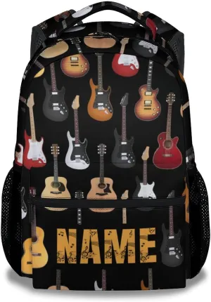 Mercuryelf Personalized Guitar Backpack for Girls & Boys, 16 Inch Black Backpacks for School, Popular Lightweight Bookbag for Kids