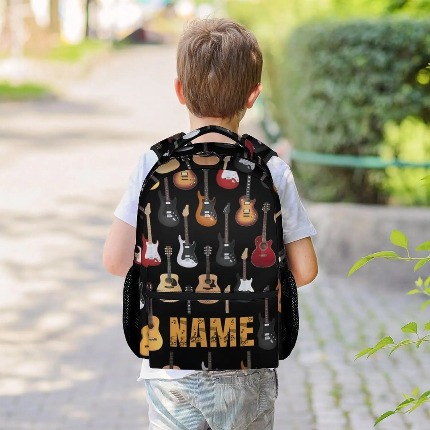 Mercuryelf Personalized Guitar Backpack for Girls & Boys, 16 Inch Black Backpacks for School, Popular Lightweight Bookbag for Kids