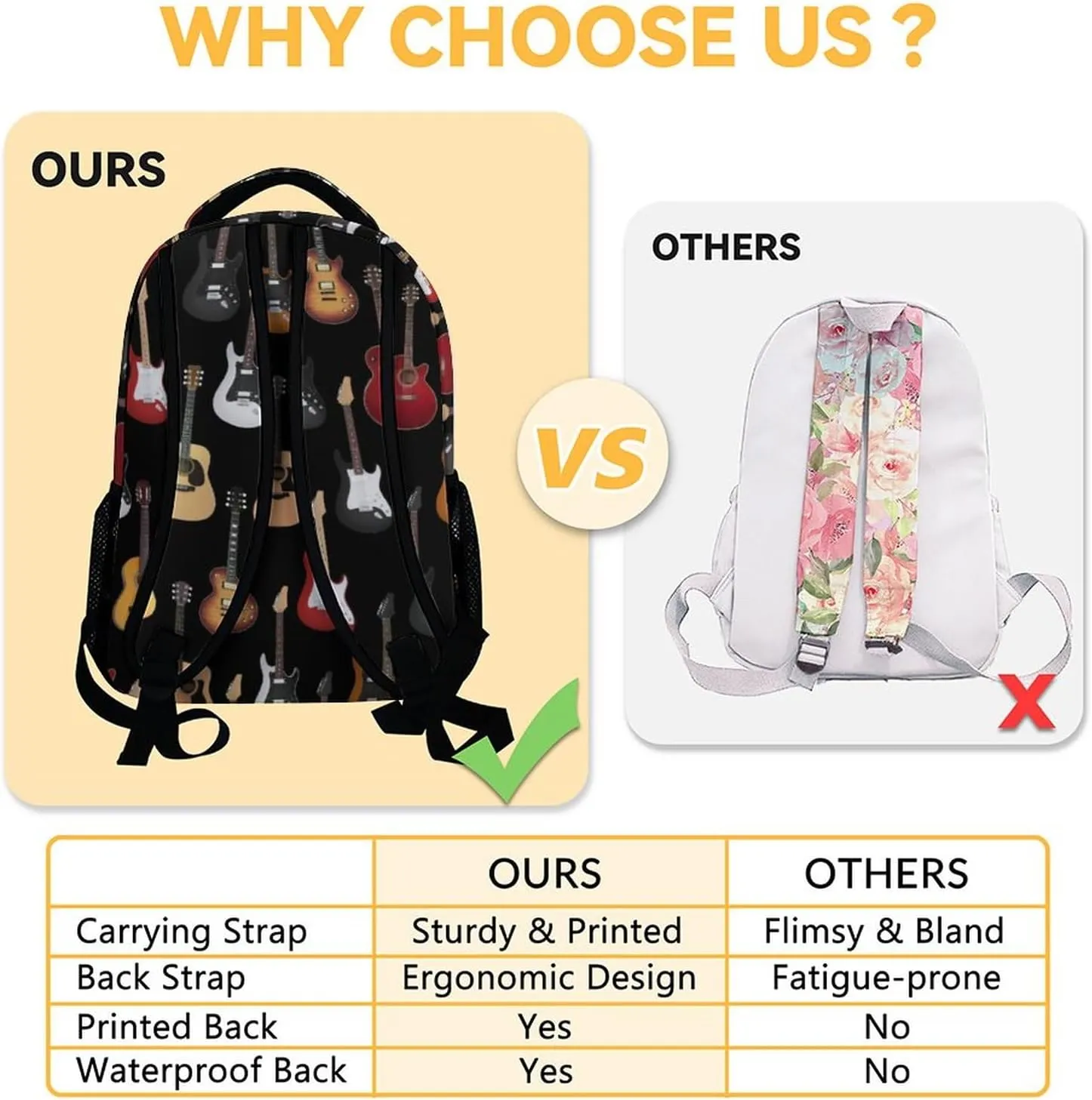 Mercuryelf Personalized Guitar Backpack for Girls & Boys, 16 Inch Black Backpacks for School, Popular Lightweight Bookbag for Kids