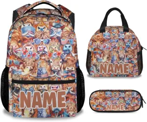 Mercuryelf Personalized Highland Cow Girls Boys Backpack with Lunch Box Set, 3 in 1 School Backpacks Matching Combo, Fashion Brown Bookbag and Pencil Case Bundle