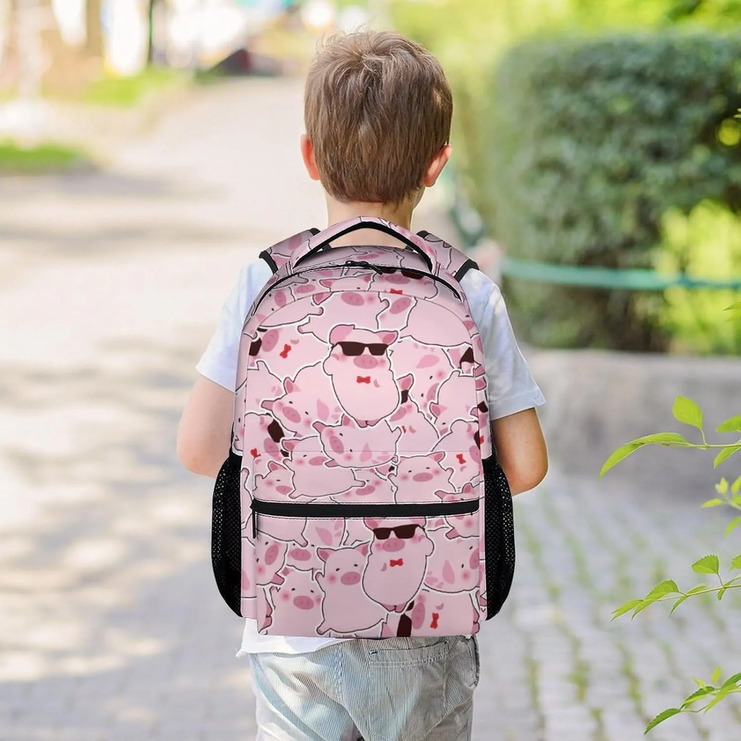 Mercuryelf Pig Backpack for Girls Boys, 16 Inch Pink Backpacks for School, Funny Iightweight Bookbag for Kids
