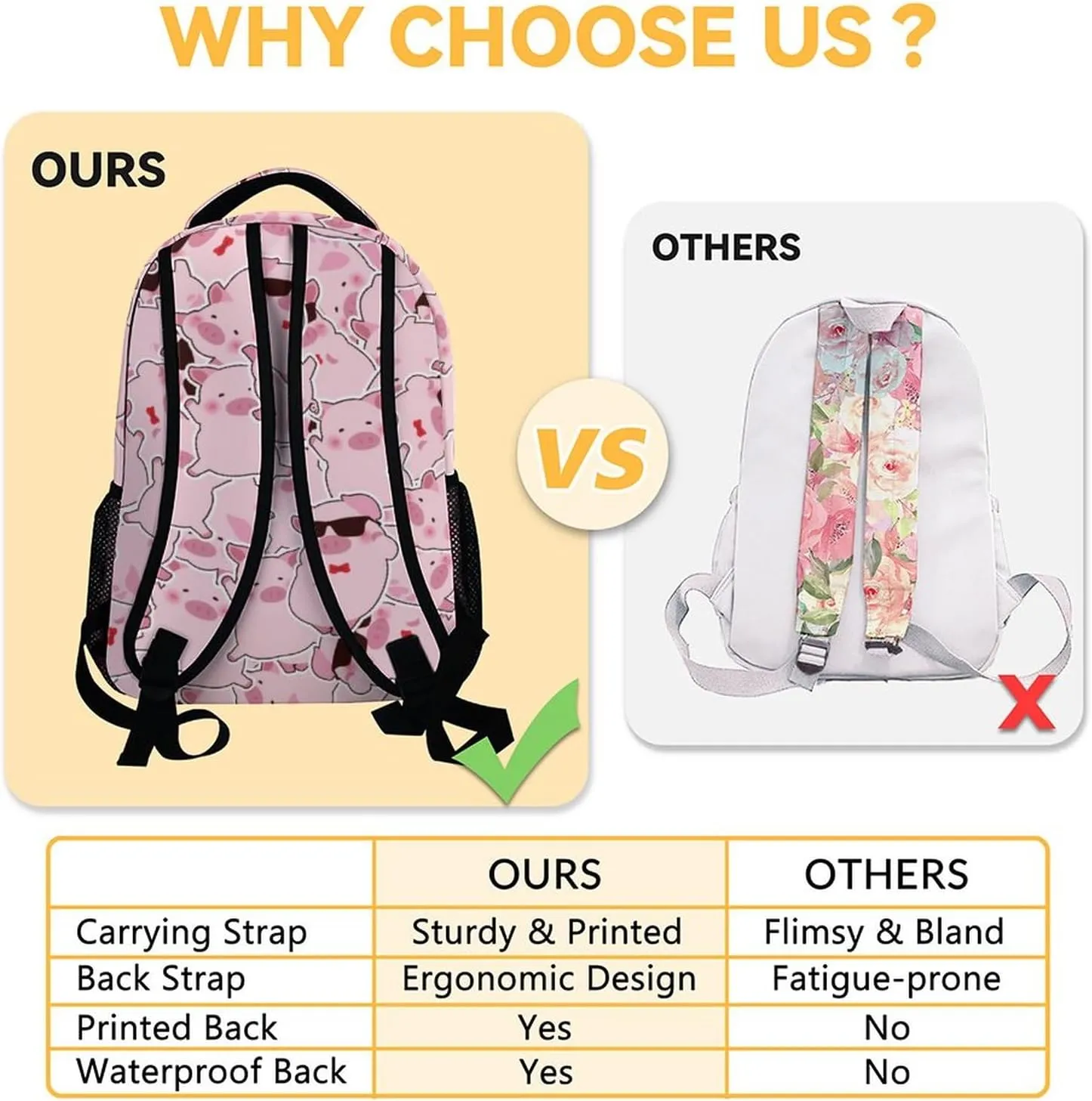 Mercuryelf Pig Backpack for Girls Boys, 16 Inch Pink Backpacks for School, Funny Iightweight Bookbag for Kids