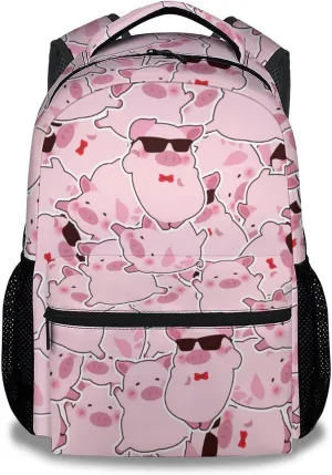 Mercuryelf Pig Backpack for Girls Boys, 16 Inch Pink Backpacks for School, Funny Iightweight Bookbag for Kids