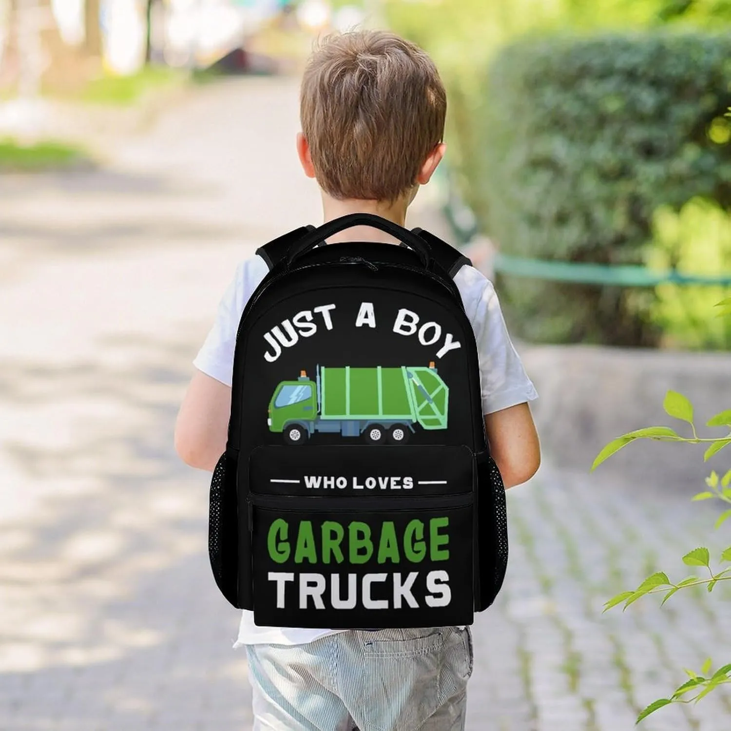 Mercuryelf School Backpack for Boys - 17 Inch Large Capacity Kid Backpack for School, Travel and Camp - Black Lightweight Durable Garbage Truck Bookbag