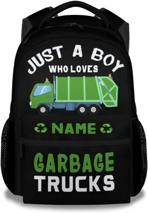 Mercuryelf School Backpack for Boys - 17 Inch Large Capacity Kid Backpack for School, Travel and Camp - Custom Black Lightweight Durable Garbage Truck Bookbag