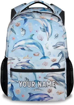 Mercuryelf School Backpack for Girls - Cute Dolphin Backpacks for Kids - Personalized Sea School Bag for Boys - 17 Inch Bookbag for School, Travel