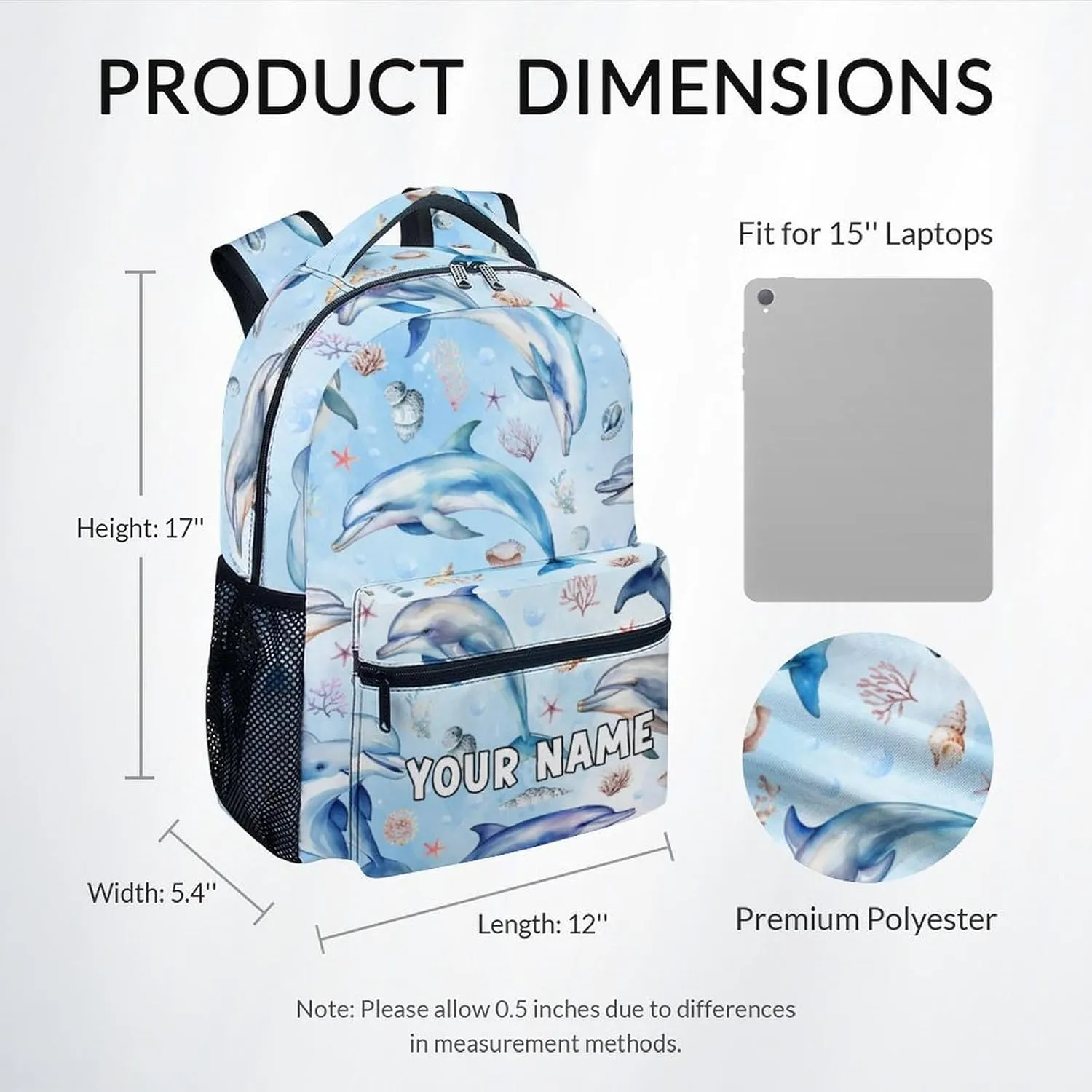 Mercuryelf School Backpack for Girls - Cute Dolphin Backpacks for Kids - Personalized Sea School Bag for Boys - 17 Inch Bookbag for School, Travel