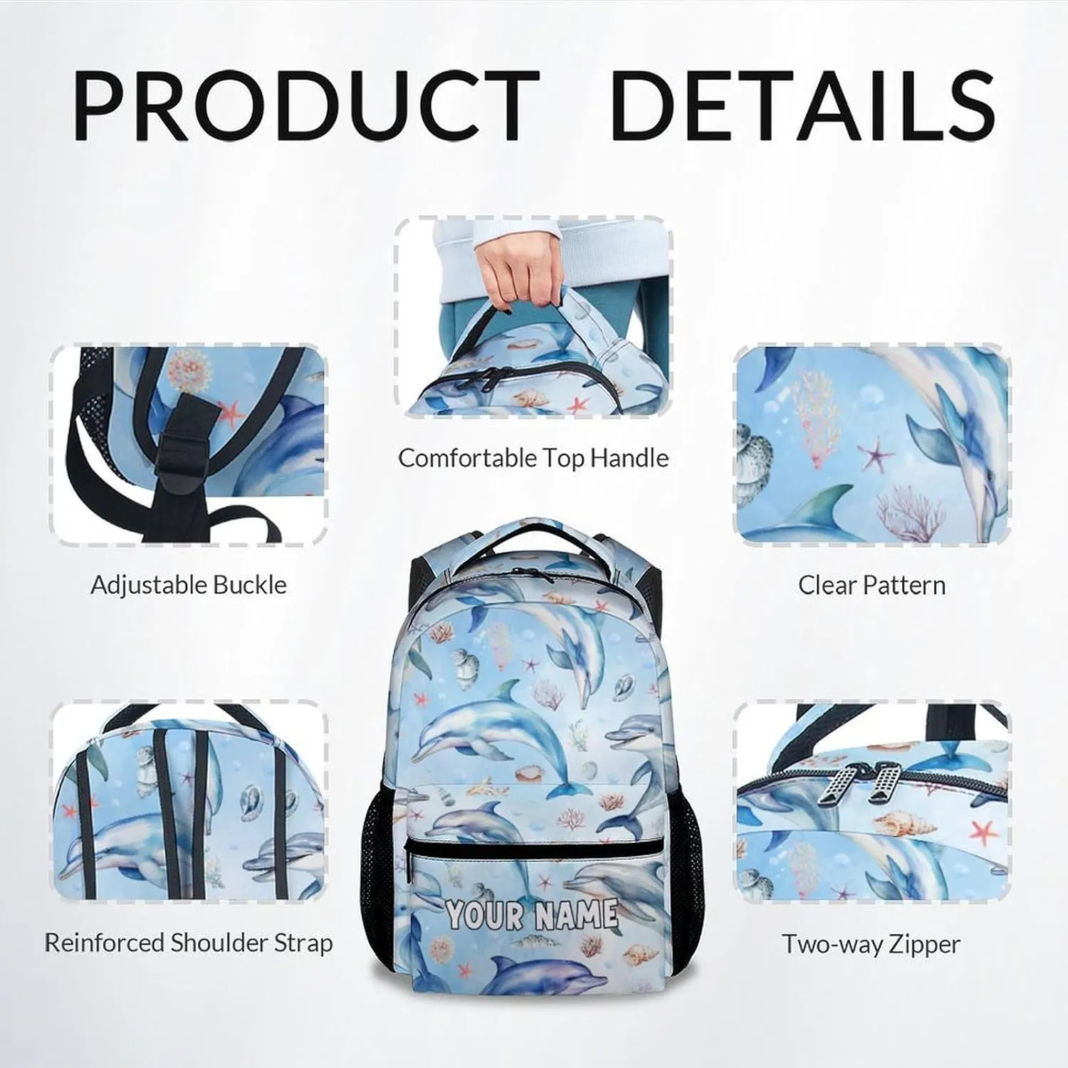Mercuryelf School Backpack for Girls - Cute Dolphin Backpacks for Kids - Personalized Sea School Bag for Boys - 17 Inch Bookbag for School, Travel