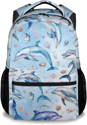 Mercuryelf School Backpack for Girls - Cute Dolphin Backpacks for Kids - Sea School Bag for Boys - 17 Inch Bookbag for School, Travel