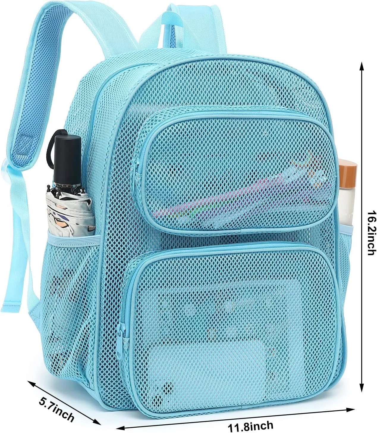 Mesh Backpack for School, Heavy Duty Girls Boys Mesh Bookbag School Bag for Adults Kids Swimming Beach Fitness Sport (Sky Blue)