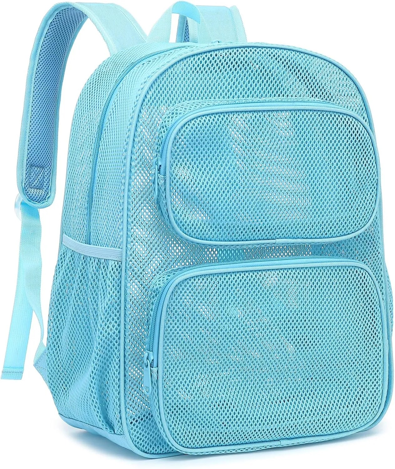Mesh Backpack for School, Heavy Duty Girls Boys Mesh Bookbag School Bag for Adults Kids Swimming Beach Fitness Sport (Sky Blue)