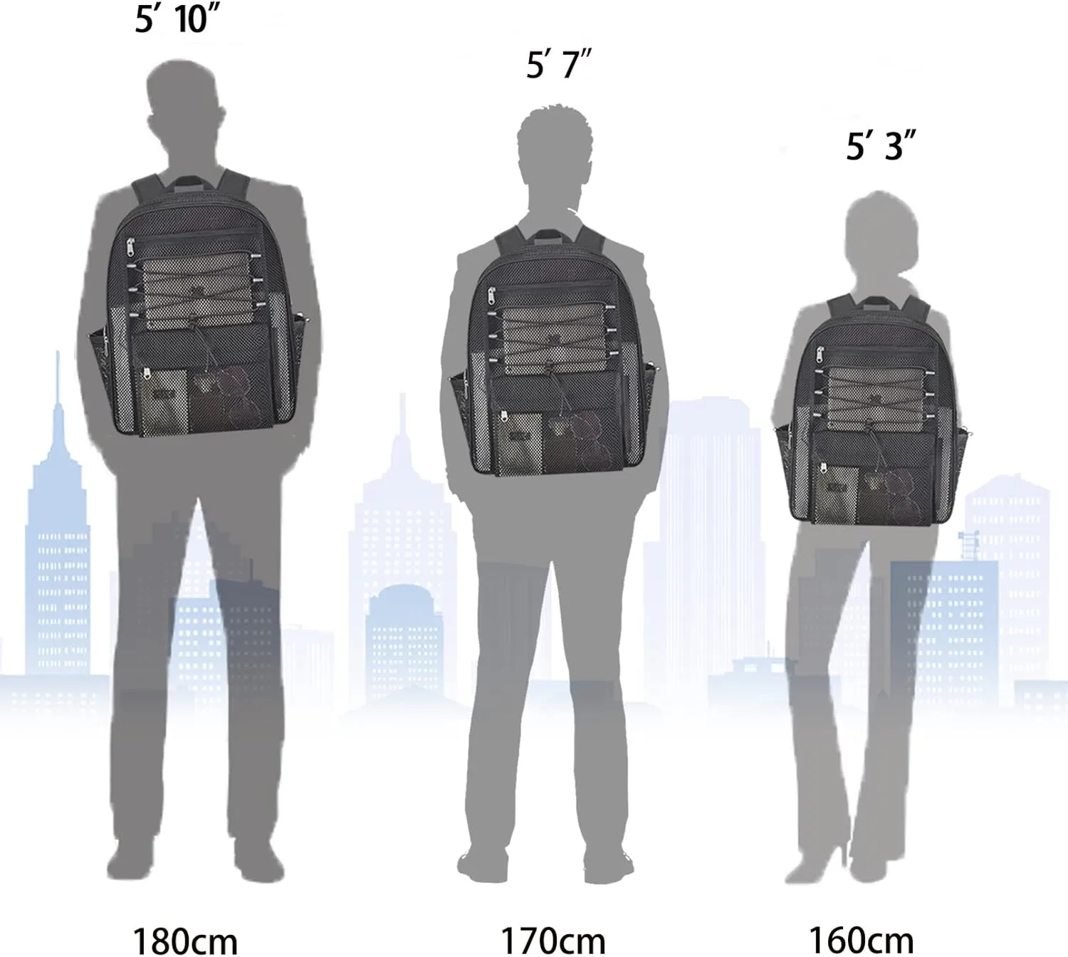 Mesh Backpack Heavy Duty for School, 30L Large Mesh Bookbag for Adults, See Through Black School Bag with Laptop Pocket for Work Swimming Beach Fitness Sport