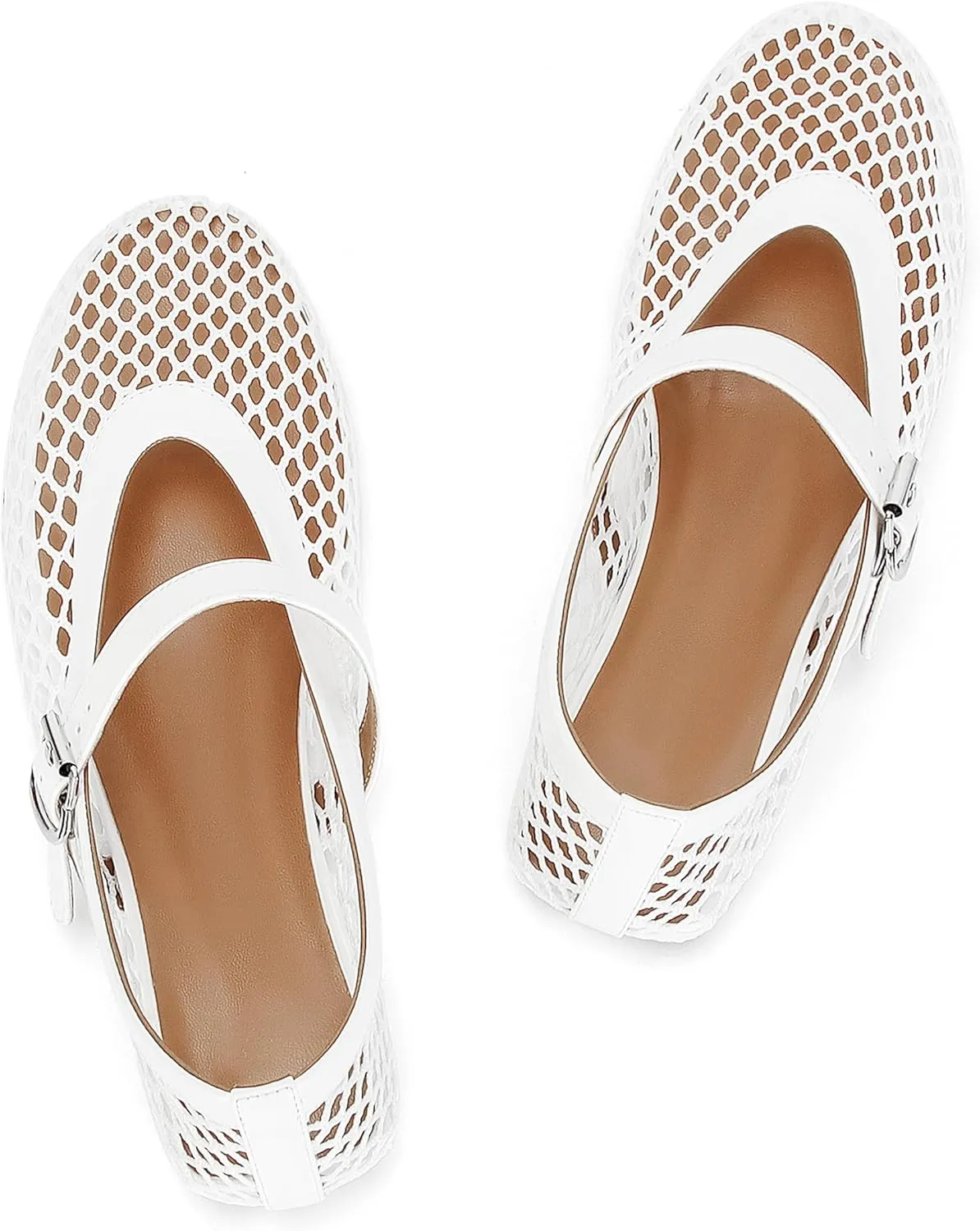 Mesh Ballet Flats for Women Ballerina Mesh Shoes Mary Jane Flats Sandals Fishnet Buckle Strap Round Toe Comfortable Casual Office Summer Dress