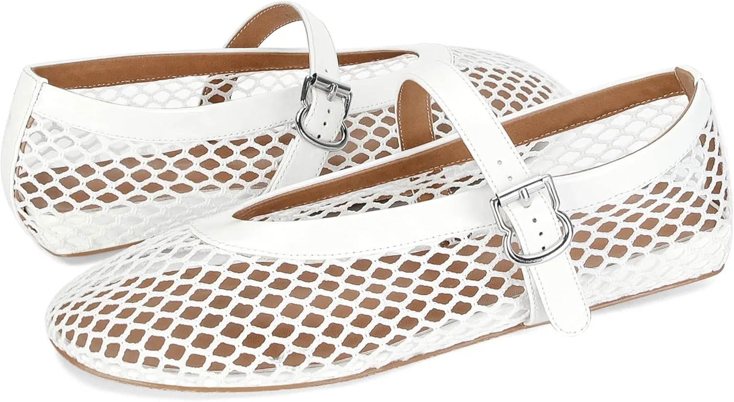 Mesh Ballet Flats for Women Ballerina Mesh Shoes Mary Jane Flats Sandals Fishnet Buckle Strap Round Toe Comfortable Casual Office Summer Dress