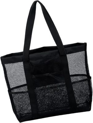 Mesh Beach Bag for Women Travel Tote Bag 8 Pockets Sturdy Compact Handbag for Beach Sports Toiletry Fashion Design