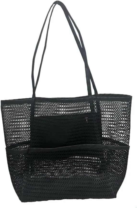 Mesh Beach Bag Shoulder Bags for Women With 5 Pockets Packable Boho Mesh Pool Bag for Swimming Travel Shopping